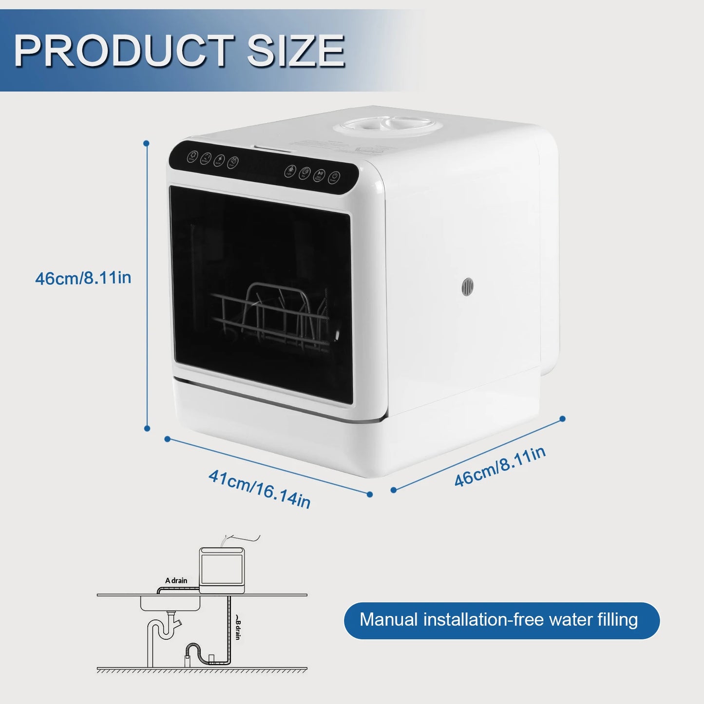 Countertop Dishwasher No Hookup Needed Automatic Dishwasher 360° Dual Spray High-Temp& Air-Dry Function for Apartments