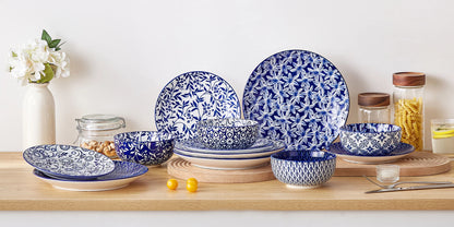 vancasso 12/24/36 Piece Chinese Blue and White Porcelain Plate Set Tableware Set with 4PCS Dinner Plate/Dessert Plate/Ceral Bowl