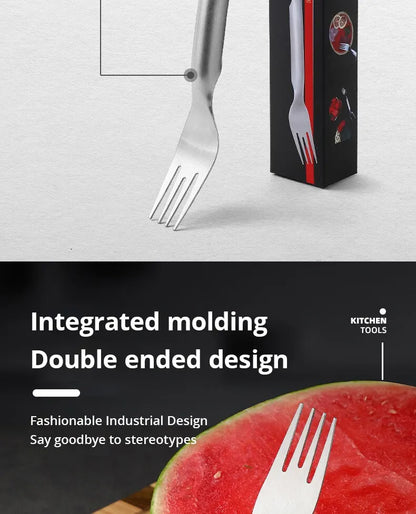 1pc Multi-purpose Portable 2In1 Watermelon Fork Slicer Watermelon Slicer Cutter Knife Stainless Steel Kitchen Fruit Cutting Fork