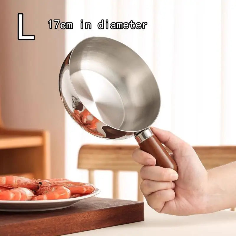 ♥Stainless Steel Saucepan with Wooden Handle - Single-Size Cookware for Boiling/Sauces, Induction & Gas Stove Compatible Pan