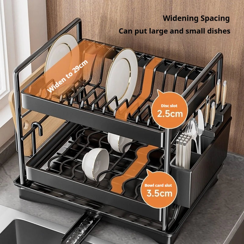 Dish Drying Rack 2-Tier Compact Kitchen Dish Rack Drainboard Set Large Rust-Proof Dish Drainer with Utensil Holder Kitchen Racks