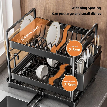Dish Drying Rack 2-Tier Compact Kitchen Dish Rack Drainboard Set Large Rust-Proof Dish Drainer with Utensil Holder Kitchen Racks