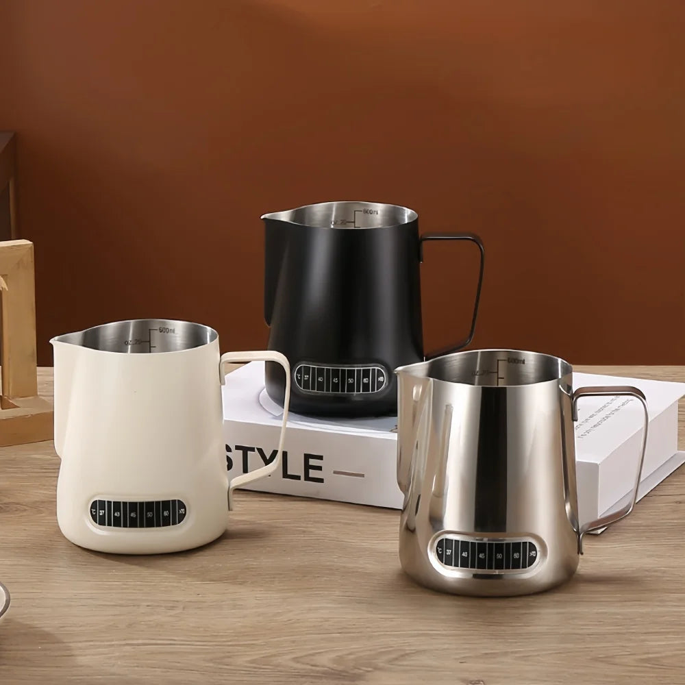 Coffee Milk Frother Jug Temperature Sensing Patch Stainless Steel Accurate Scale Volume Control Advanced Professional CoffeeTool