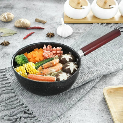 Portable Iron Omelette Pan Non-stick with Wooden Handle Wheat Stone Stockpot Noodle Pot Kitchen Supplies