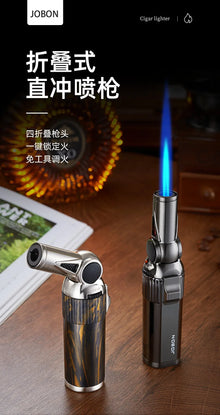 JOBON Folding High Power Spray Gun Windproof Jet Blue Flame Butane Gas Torch Lighter Safety Lock Switch Portable Cigar Lighters