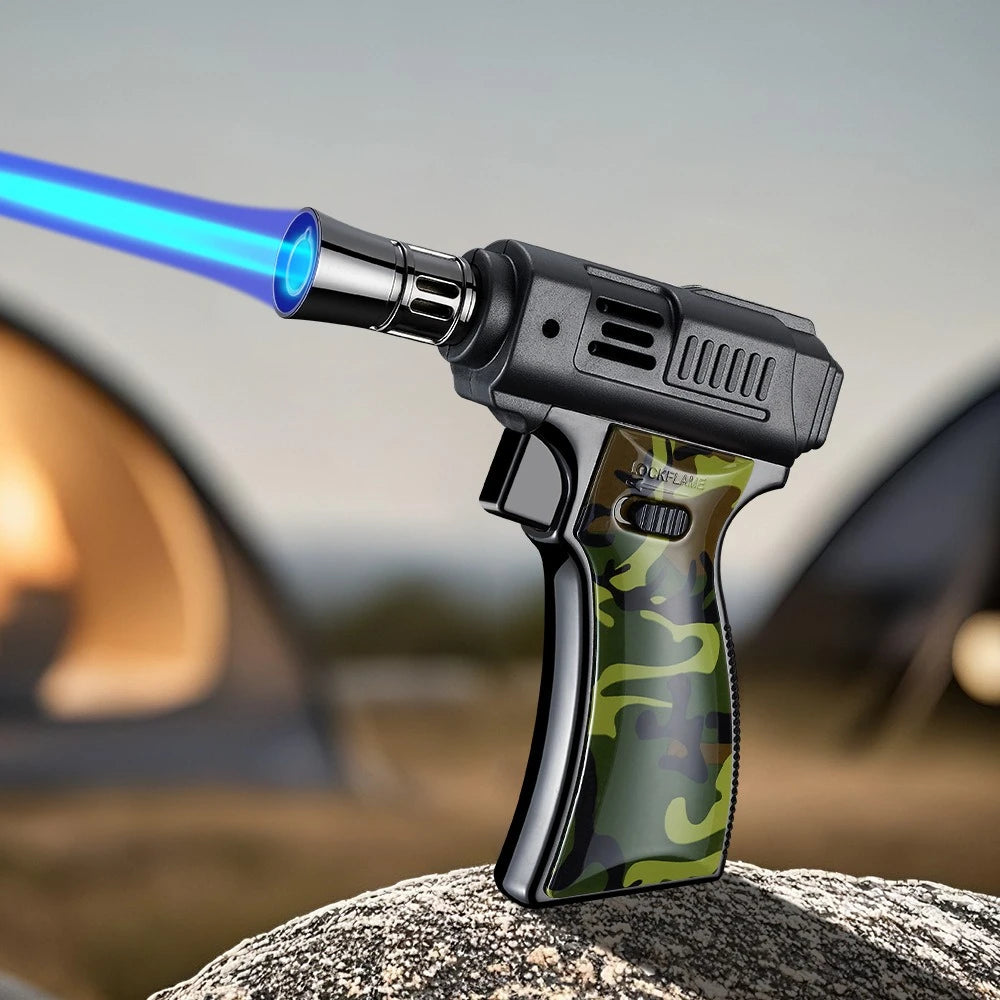 BBQ Barbecue Powerful Metal Gas Lighter Windproof Turbo Jet Blue Flame Kitchen Torch Cigar Smoking Accessories Gun Company