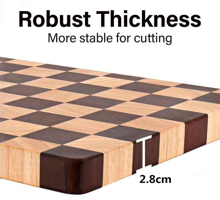 1 Pc End Grain Cutting Board Heavy Duty Rubber Wood Chopping Board Flippable Serving Board For Meat Bread Fruits Vegetable JT549