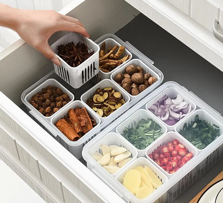 Refrigerator Food Drain Fresh-keeping Box Ginger Garlic Onion Pepper Storage Box Fruit Vegetable Drain Basket Kitchen Organizer
