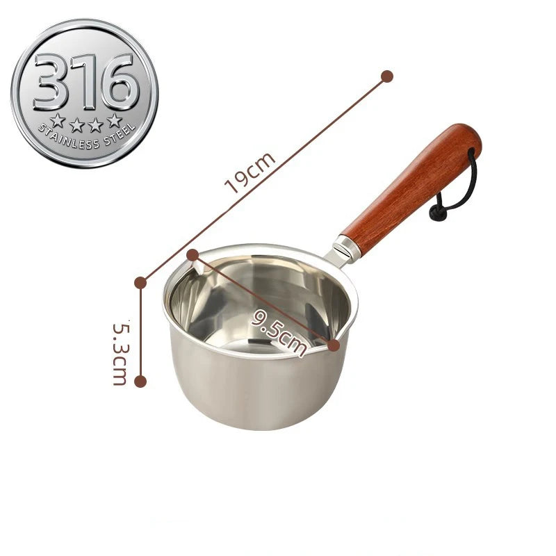316Stainless Steel Oil Pot Mini Hot Milk Pan Frying Pan Wooden Handle Small Saucepan Boiling Butter Melt Pot Kitchen Accessories