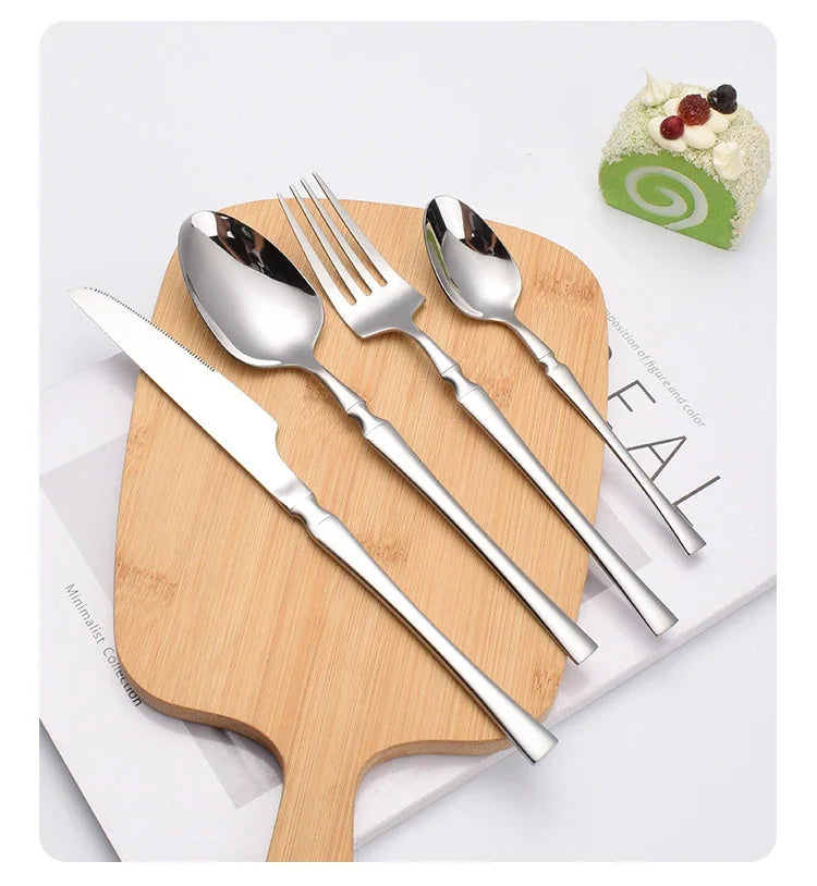 30/40/60pcs Silver Flatware Set Stainless Steel Tableware Knife Fork Coffee Spoon Dinnerware Dishwasher Safe Dinner Cutlery