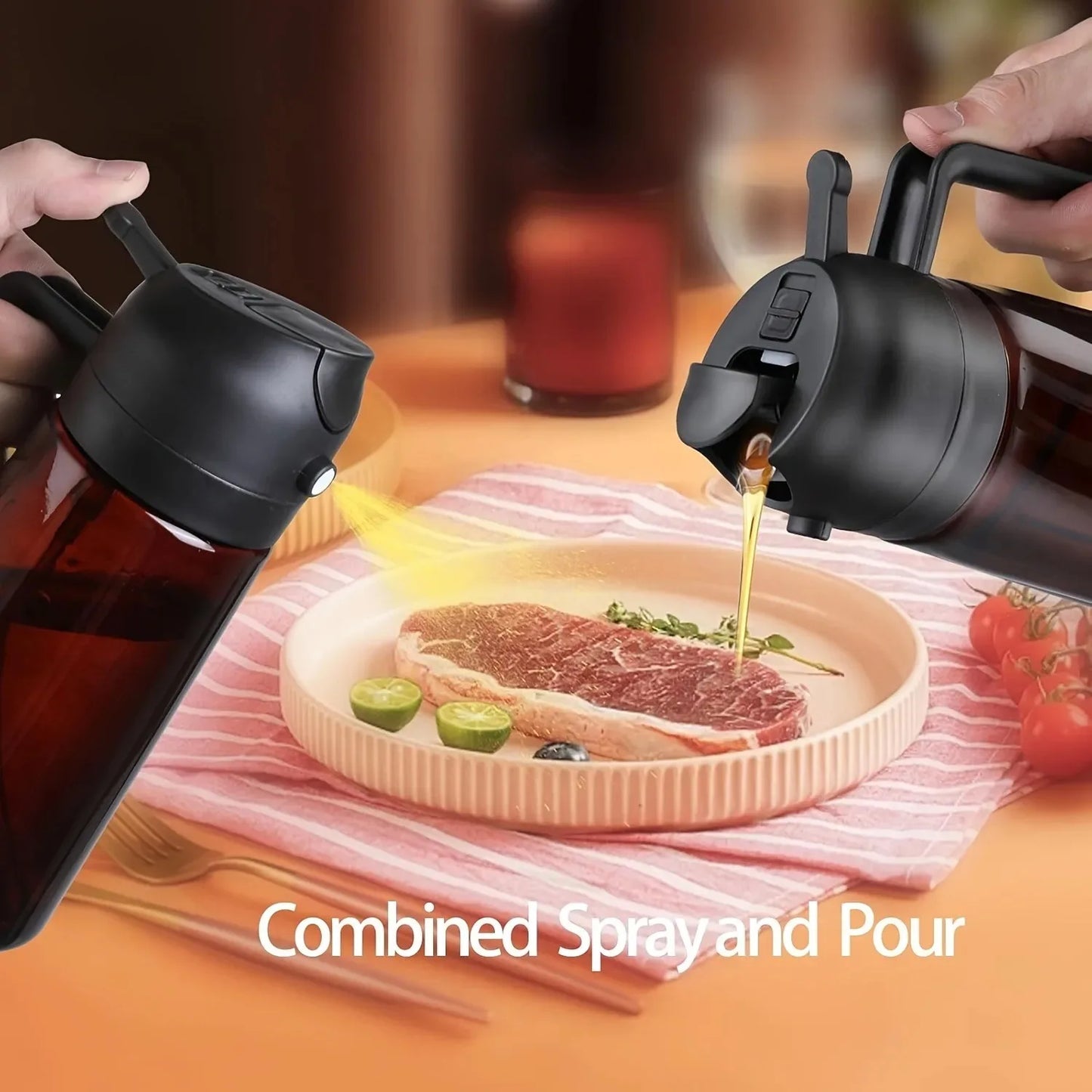 2-in-1 470ml Light Blocking Brown Oil Sprayer for Cooking Olive Oil Dispenser Bottle for Kitchen Oil Bottle Seasoning Tools