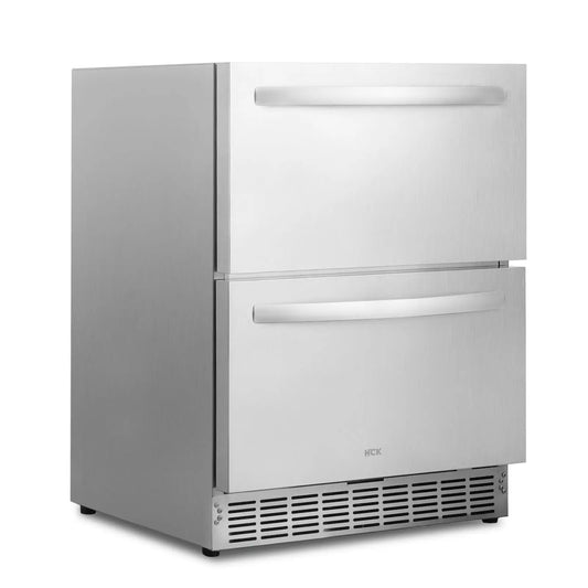 HCK 24 Inch Under Counter Double Drawer Fridge, Stainless Steel Outdoor Beverage Refrigerator for Patio, Built-in Beverage Fridg