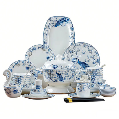 Blue And White Porcelain Tableware Set 18/28/56/30pcs Ceramics Dish Sets Full Set Luxury China Dinnerware Set For 4/6/10 Persons