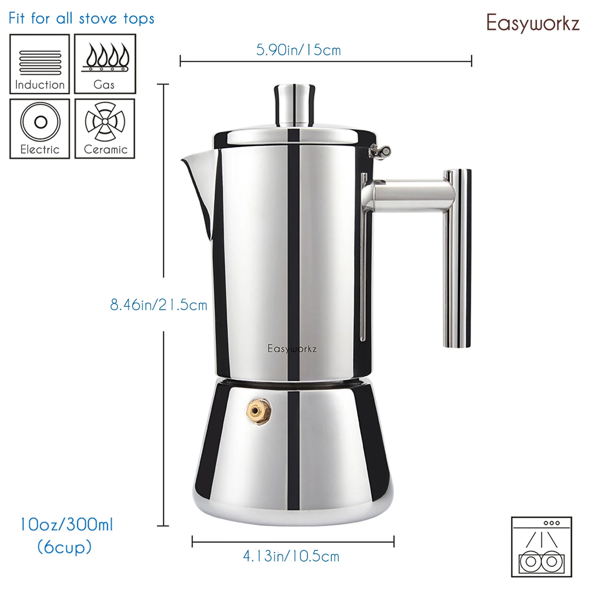 Easyworkz Diego Stovetop Espresso Maker Stainless Steel Italian Coffee Machine Maker Induction Moka Pot