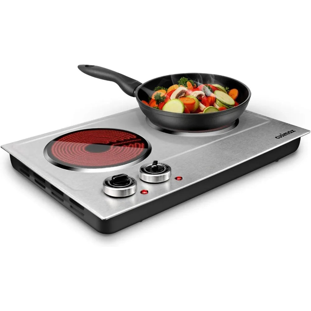 CUSIMAX 1800W Electric Hot Plate for Cooking Dual Control Infrared Cooktop Double Burner Ceramic Stove Top