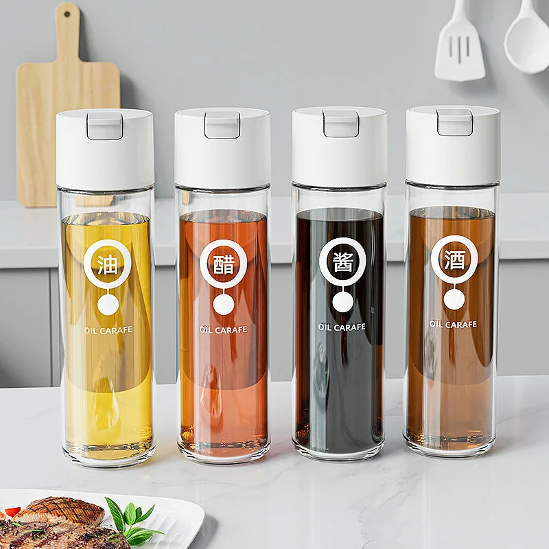 Transparent Glass Olive Oil Bottle Leak Proof Kitchen Seasoning Soy Sauce Vinegar Multifunctional Durable Storage Bottle 500ml