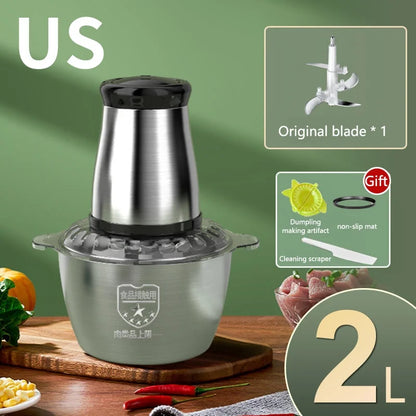 Electric Meat Grinder 2L Beef Meat Crusher 304 Stainless Steel Multi-Function Vegetable Slicer Food Chopper Kitchen Supplies