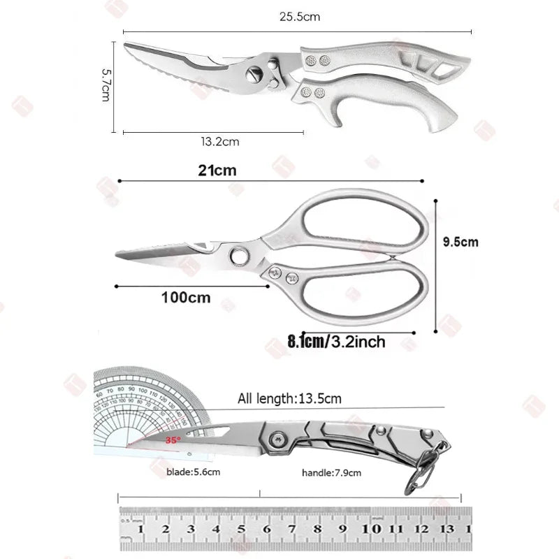 Kitchen Scissors Set Stainless Steel Chicken Bone Scissor Multifunctional Scissors Fish Scales Duck Meat Shear Cooking Tool