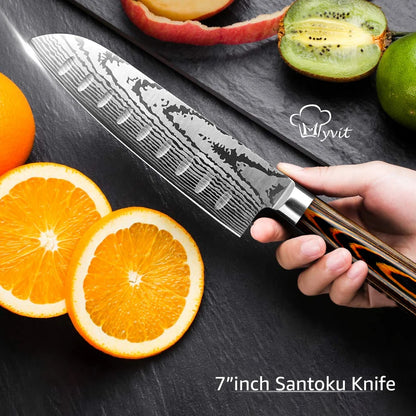 Kitchen Knife Set Professional Chef Knife 7CR17 Germany Stainless Steel Damascus Laser Meat Cleaver Slicing Santoku Cutter Tools