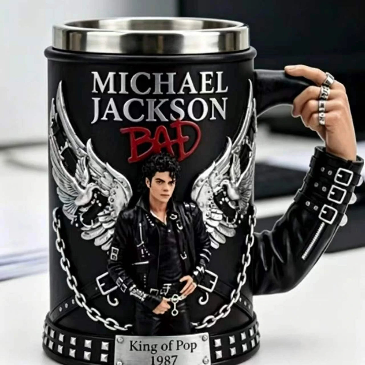 300ml Michael Jackson Beer Mug 304 Stainless Steel Liner Premium Resin Exterior Cup