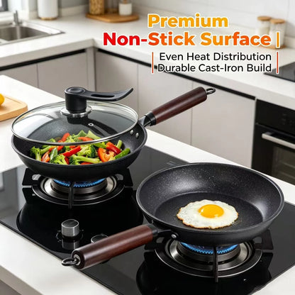 Granite Non Stick Frying Pan, Household Skillet for Steak Egg Pancake, All Stoves Compatible, Works with Induction & Gas Stove