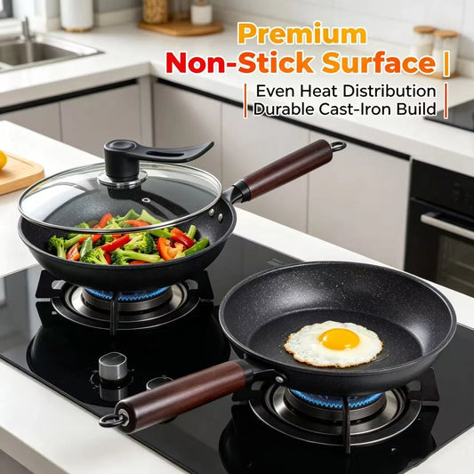 Granite Non Stick Frying Pan, Household Skillet for Steak Egg Pancake, All Stoves Compatible, Works with Induction & Gas Stove