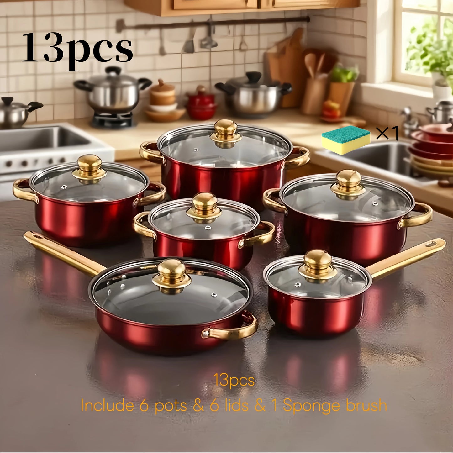 13pcs Tri-Ply Stainless Steel Cookware Set with Lids, Pots And Pans Kitchen Set, Induction-Ready, Pots And Pans Set, Induction