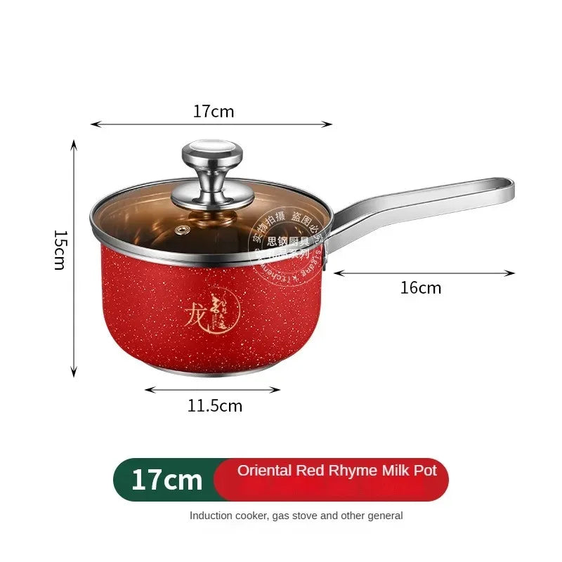 Korean single handle soup stew pot super thick polished non-magnetic bottom nonstick pan ramen pot home food cooking milk pot