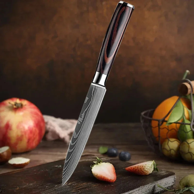 WXCOO 1~3 Pcs Knife Kitchen Utility Damascus Laser Santoku Japanese Chef Cleaver Slicing Wooden Handle Kitchen Accessories