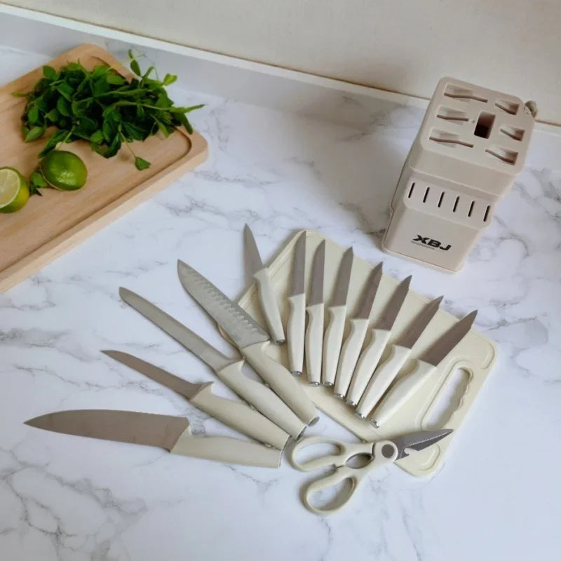 15 Pcs Stainless Steel Kitchen Knife Set with Block & Cutting Board, Ultra Sharp Chef Knives for Home Cooking