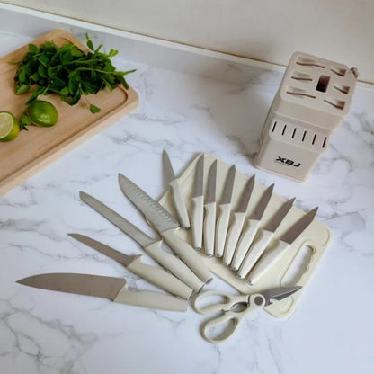 15 Pcs Stainless Steel Kitchen Knife Set with Block & Cutting Board, Ultra Sharp Chef Knives for Home Cooking