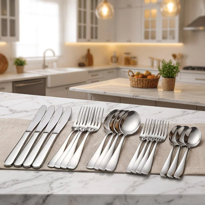 20-Piece Stainless Steel Flatware Set (Includes Knives, Forks, and Spoons) — Ideal for Western Dining & Restaurant Use | Suitabl