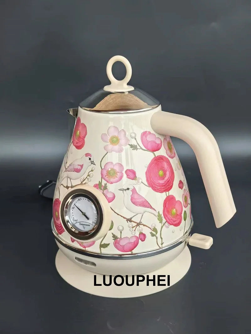 1.7L Retro Printed Paint Electric Kettle 1850W Auto Power Off 304 Stainless Steel Boiling kettle With Temperature Display Teapot