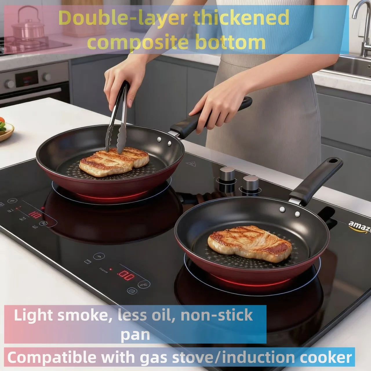 Pan non-stick pan universal induction cooker gas stove suitable for household fried eggs steak pancake pan small wok frying pan.