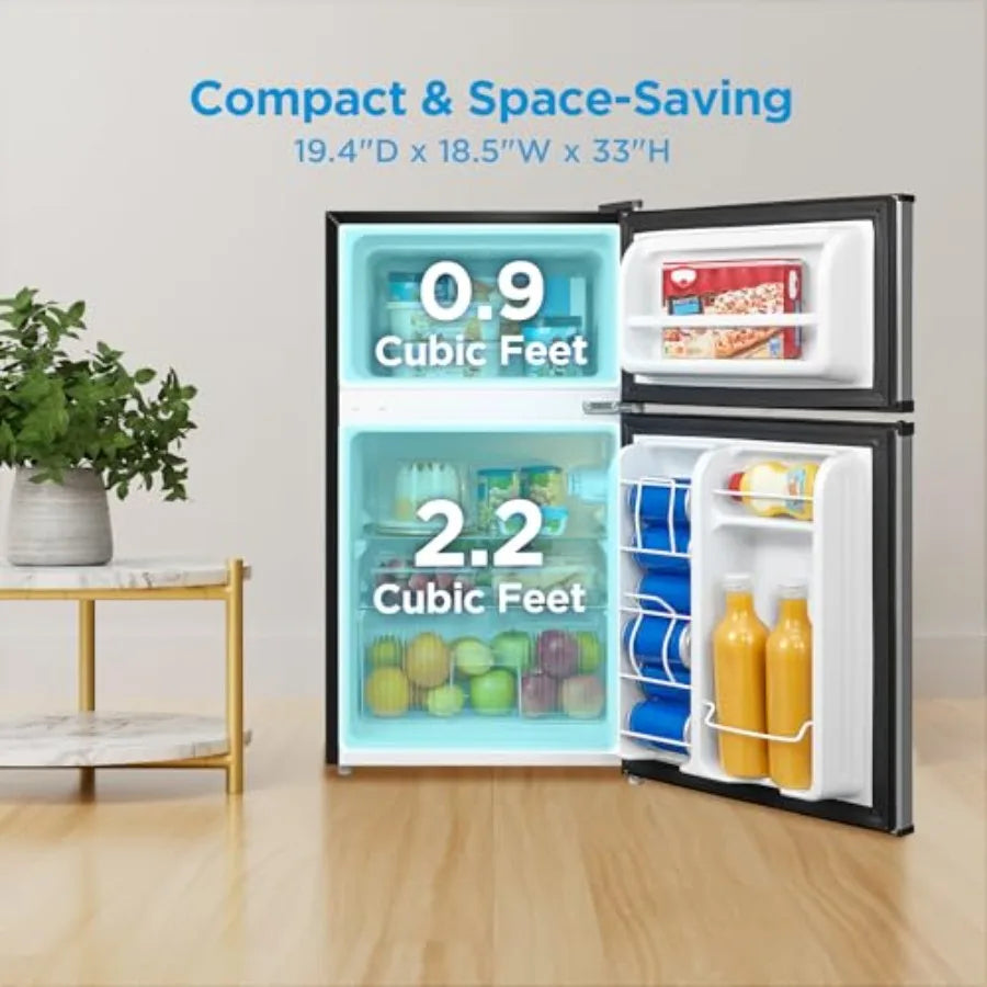 Compact 3.1 Cu Ft Mini Fridge with Freezer for Office/Dorm/Bedroom, Silver Steel, Energy Star Certified, Interior Light Adjusta
