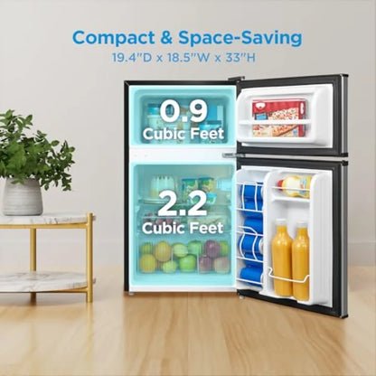 Compact 3.1 Cu Ft Mini Fridge with Freezer for Office/Dorm/Bedroom, Silver Steel, Energy Star Certified, Interior Light Adjusta