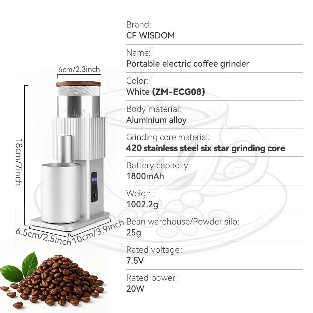 Portable USB Rechargeable Electric Coffee Grinder Adjustable Coffee Bean Grinder for Travel Home Office