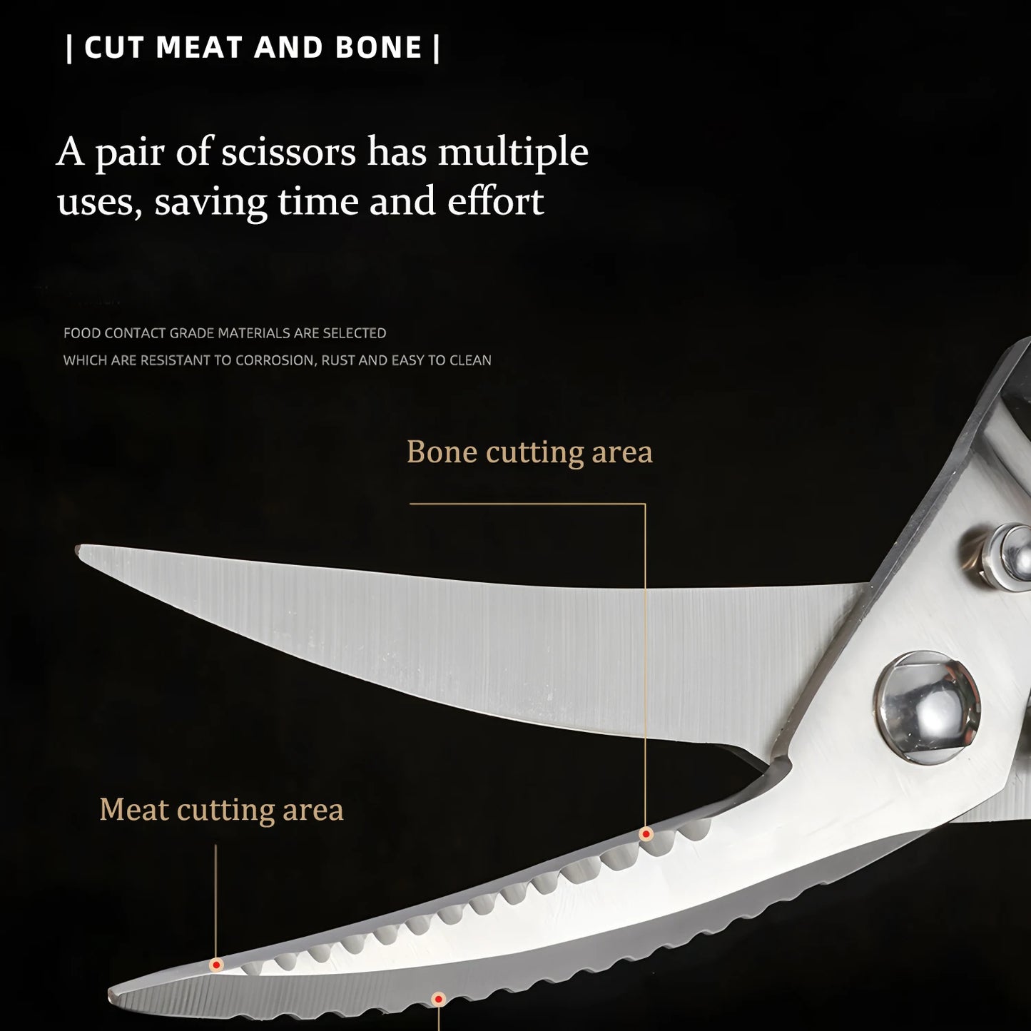 1PC，Stainless steel kitchen Scissors Barbecue Scissors Meat Fish Vegetable Cooking Kitchen Scissors Food Scissors Cooking Tools