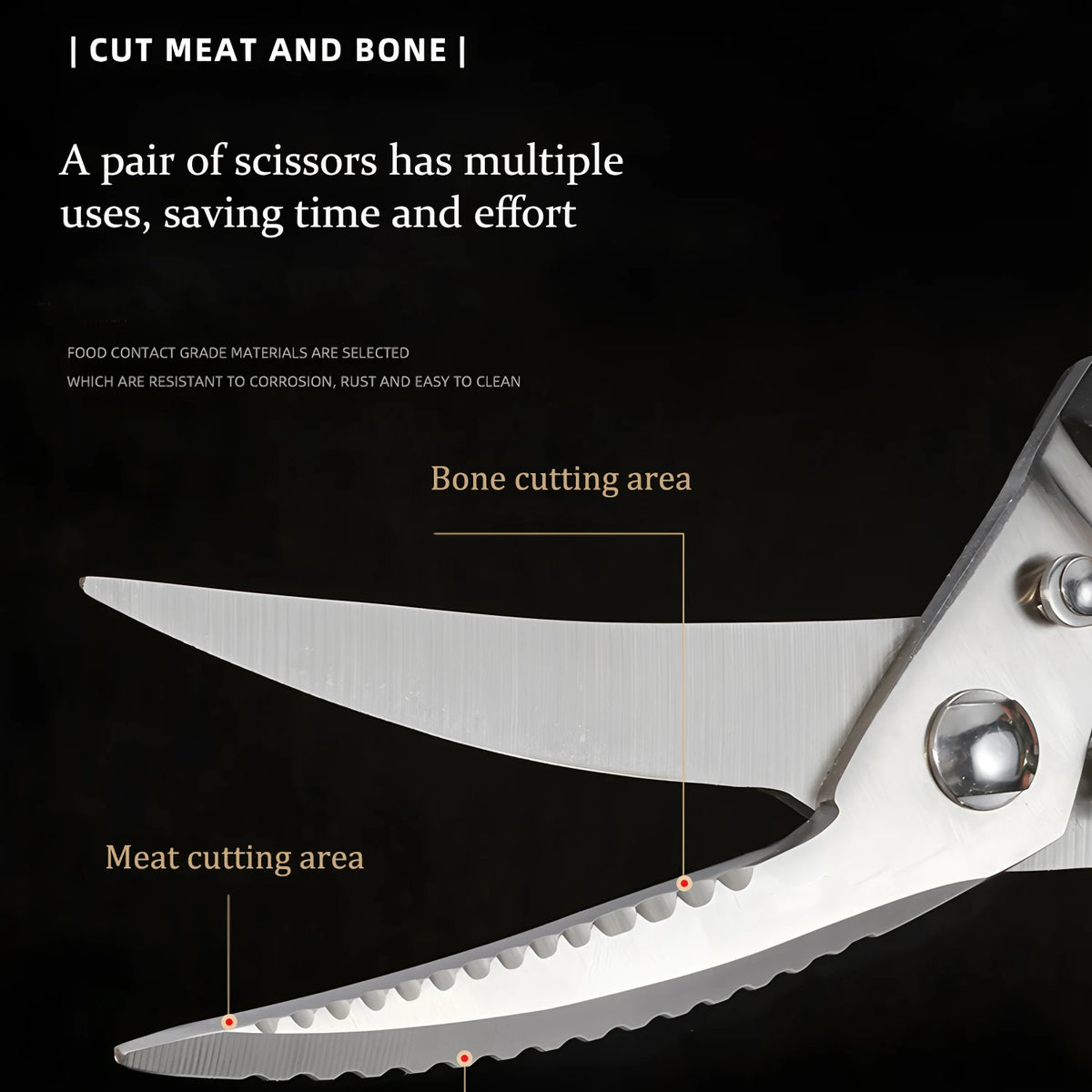 1PC，Stainless steel kitchen Scissors Barbecue Scissors Meat Fish Vegetable Cooking Kitchen Scissors Food Scissors Cooking Tools
