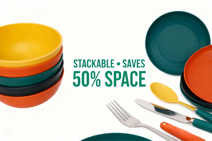 16 PCS Wheat Straw Dinnerware Set, Unbreakable Plates Bowls Cups for 4, Lightweight Microwave & Dishwasher Safe Tableware