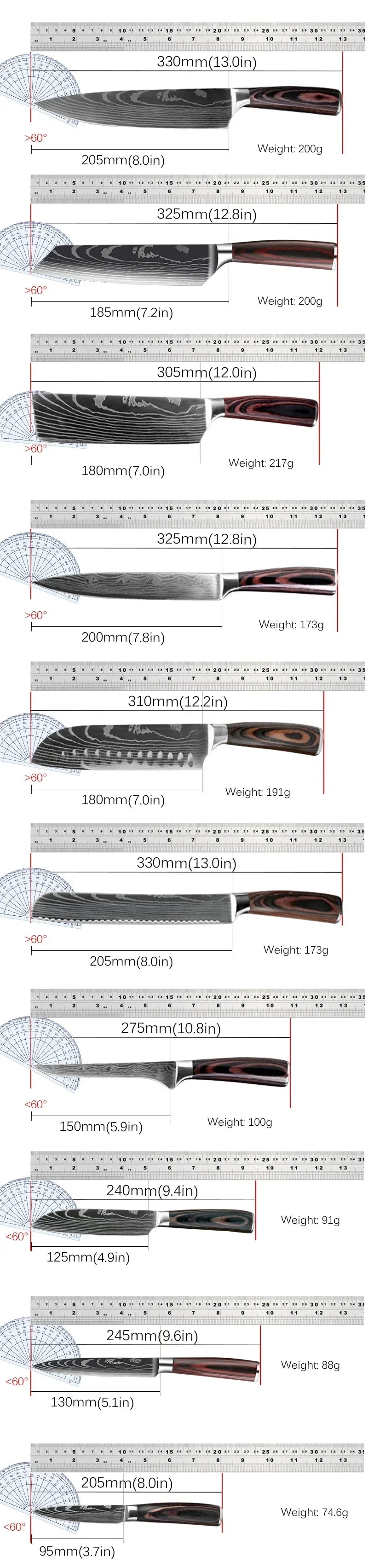 Damascus Pattern Knives Set Stainless Steel Chef Knife Japanese Santoku Knife Boning Knife Meat Cleaver Household Bread Knives