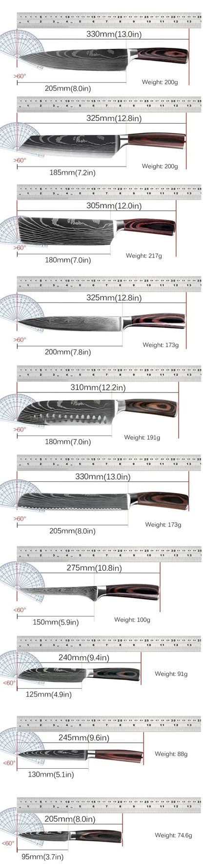 Damascus Pattern Knives Set Stainless Steel Chef Knife Japanese Santoku Knife Boning Knife Meat Cleaver Household Bread Knives