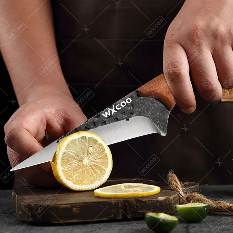 WXCOO Handmade Forged Knife Butcher Cleaver Knife Meat Cutting Japanese Kitchen Pork Bone Shaving Knives Boning Knife