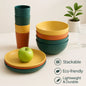 16 PCS Wheat Straw Dinnerware Set, Unbreakable Plates Bowls Cups for 4, Lightweight Microwave & Dishwasher Safe Tableware