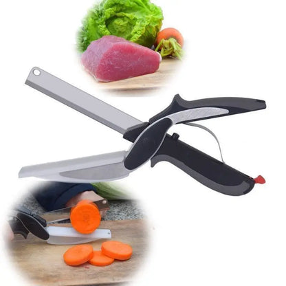 2 in 1 Kitchen Scissors for Food – Stainless Steel 9.5" Tomato Knife Chops Vegetables, Fruit, Cheese, Meat in Seconds | Dishwasher Cutting Board Scissors  – Mess-Free Prep