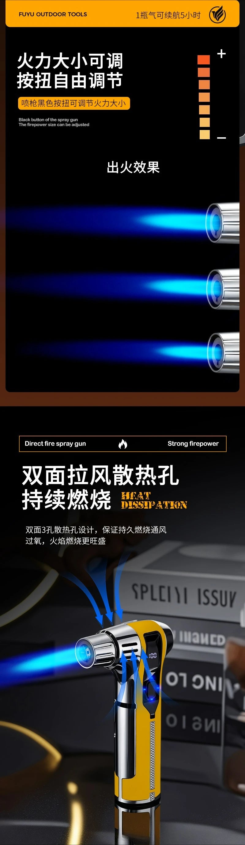 Outdoor Camping BBQ Electronic Lighter Point Moxibustion Special High Temperature Strong Continuation Kitchen Jet Gun