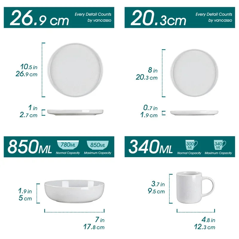 NATSUKI NATSUKI 16PCS Stoneware Dinner Plates Set with 4 Piece Dinner Plate/Dessert Plate/Bowl/Mug Home Hotel Tableware