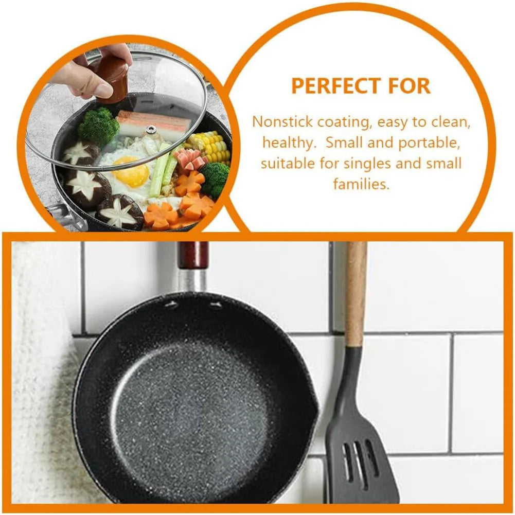 Non-Stick Sauce Pan Cooking Pot with Pour Spout Soup Pot Wooden Handle Stick Proof Sauce Pan 14cm for Induction Cooker Gas Stove