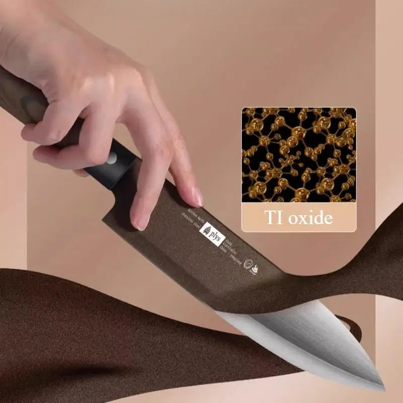 4-piece Commercial wood grain Titanium kitchen knife set, sharp meat cutter, multi-purpose slslice knife, chef BBQ knife se