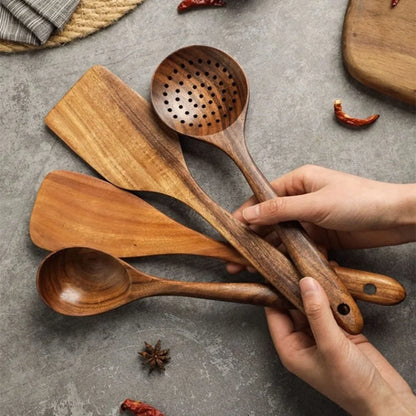 4-8pcs Wooden Cooking Spoon with Storage Bucket Durable Kitchen Utensils Set Natural Material Unbreakable Kitchen Shovel Set